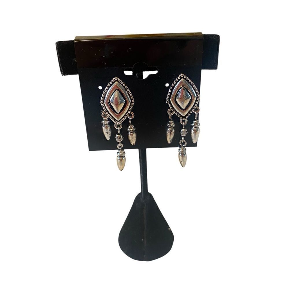 Southwestern Style Silver & Black Drop Earrings.